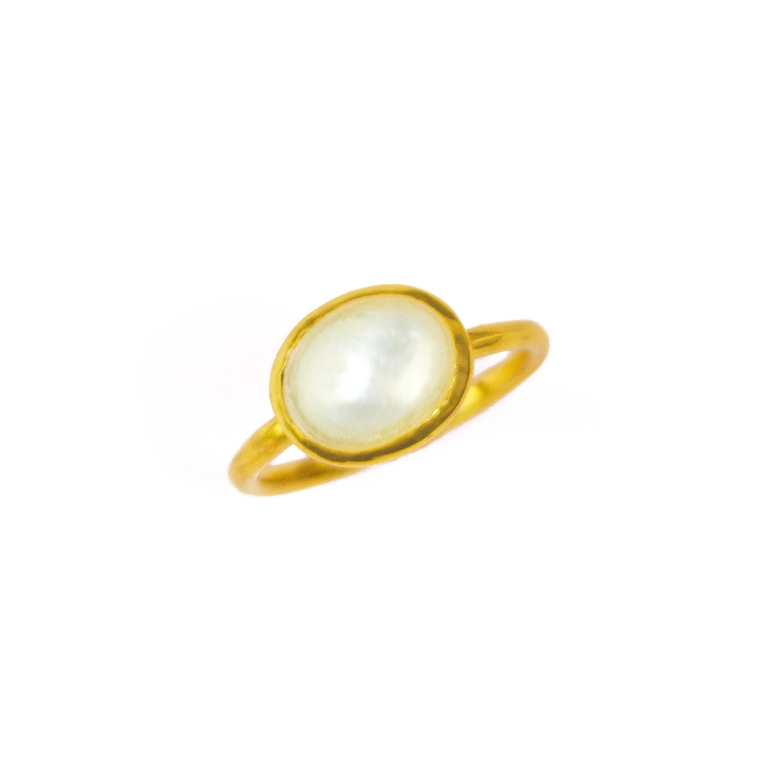 Sterling silver and yellow gold ring decorated with natural hotsell pearl gemstone.