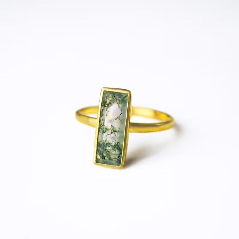 Gemstone | Green Agate Ring Gold Vermeil| Birthstone| Classic| Gold Jewelry offers | Gold Plated | Trendy Jewlery