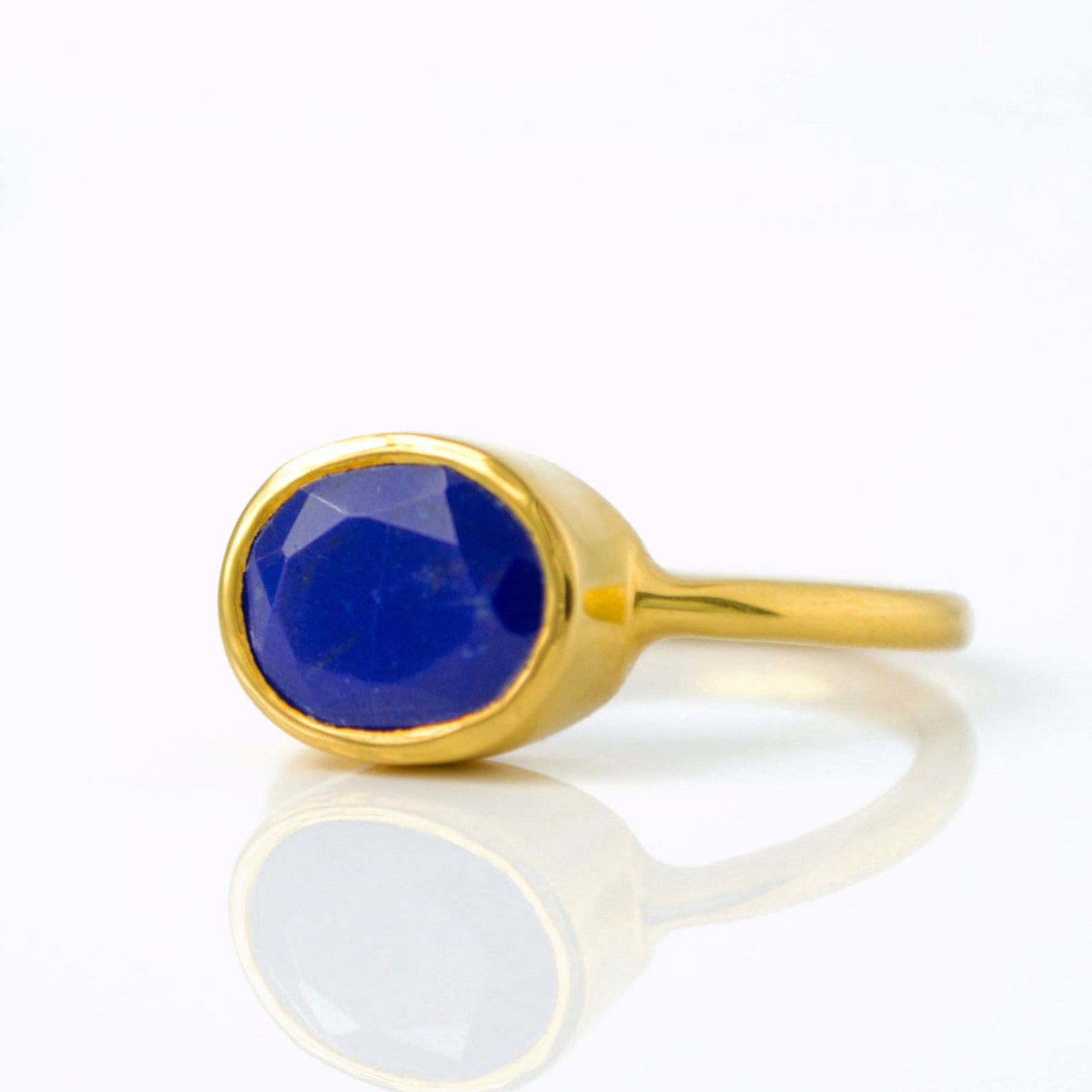 September birthstone ring. outlet Natural lapis lazuli and zircon. Size 6