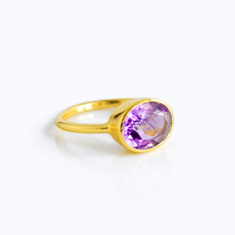 Gold outlet Amethyst Ring, Size 8 Gold Vermeil Ring, February Birthstone Jewelry, Gift for Girlfriend, Gift for Mom Her, Purple Gemstone Ring,