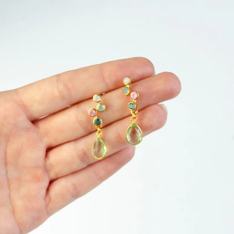 Tiny Custom ZigZag Multi Birthstone Stud Earrings