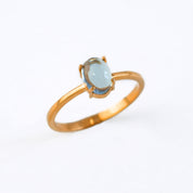 a prong set Oval natural Blue Topaz cabochon ring. 18K Vermeil Gold Prong Black Star Sapphire Ring, Celestial Jewelry, Star Jewelry, Bridal Jewelry, Black Star Sapphire Oval Solitaire Ring, Dainty Gold Stacking Ring Gift for Her. Sunstone December Birthstone