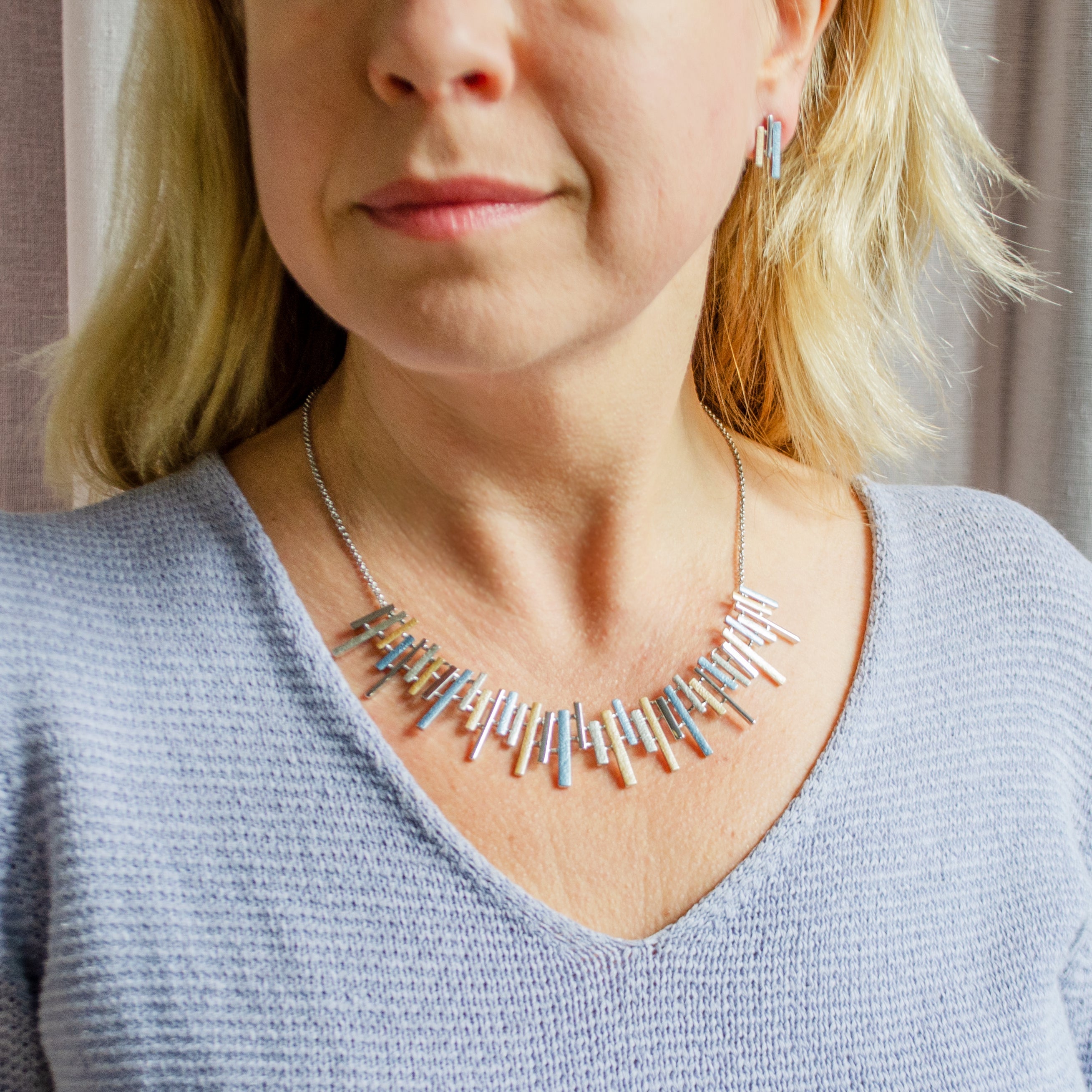 Boho Style Silver Sun Ray Necklace