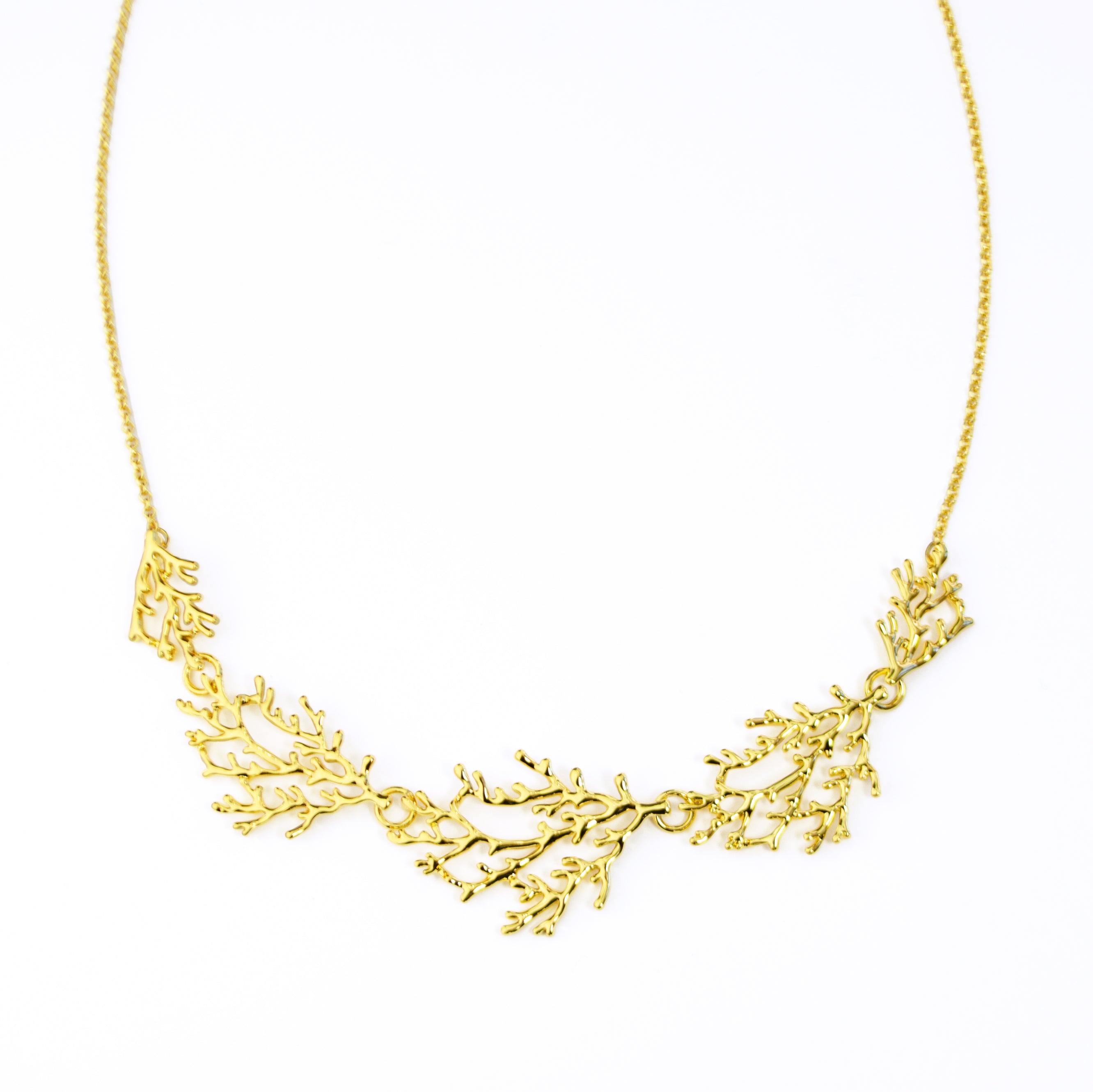 Gold Branches Necklace on a white background. Jewelry Set, Nature Lover Jewelry, Tree Jewelry.