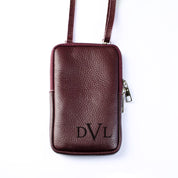 Burgundy phone bag with classic monogram DVL.