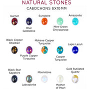 Oval Cabochon Stone Options for Necklace.  Garnet, Blue Goldstone, Sunstone, Mint-Green Chrysoprase, Amazonite, Black Copper Obsidian, Purple Copper Turquoise, Mohave Copper Turquoise, Copper Turquoise, Lapis Lazuli, Black Tiger&#39;s Eye