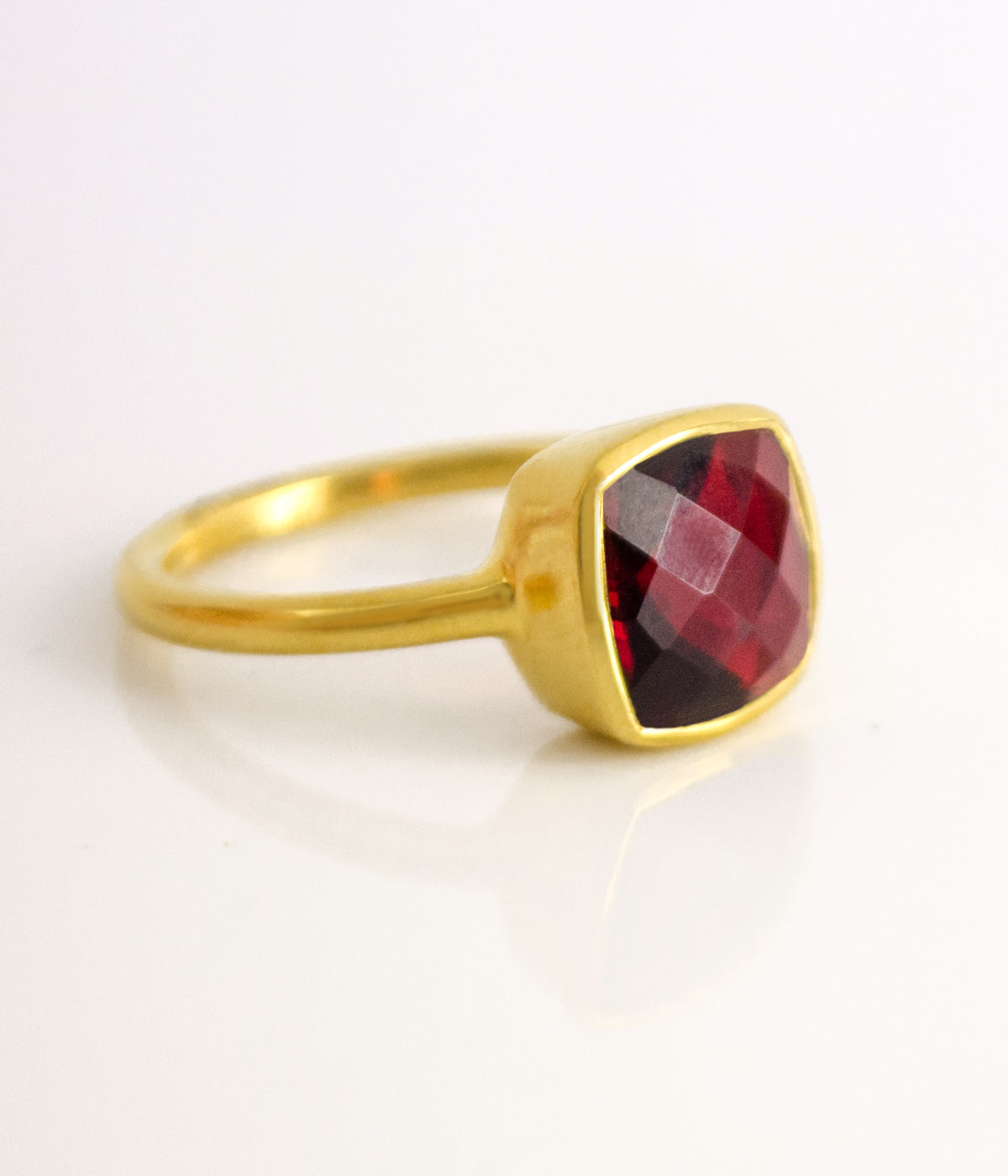 Garnet Cushion Bezel Set Ring : January Birthstone