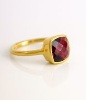 Garnet Cushion Bezel Set Ring : January Birthstone