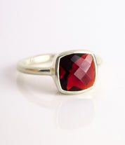 Garnet Cushion Bezel Set Ring : January Birthstone