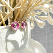 Boho Style Flower Earrings, Pink Purple Gray