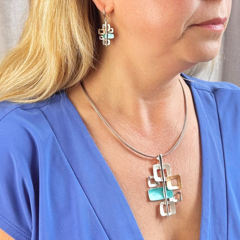 Boho Style Interlocking Squares Necklace and Earring Set