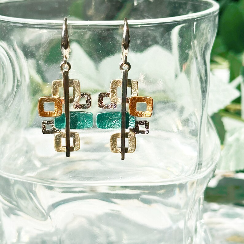 Boho Style Interlocking Squares Necklace and Earring Set