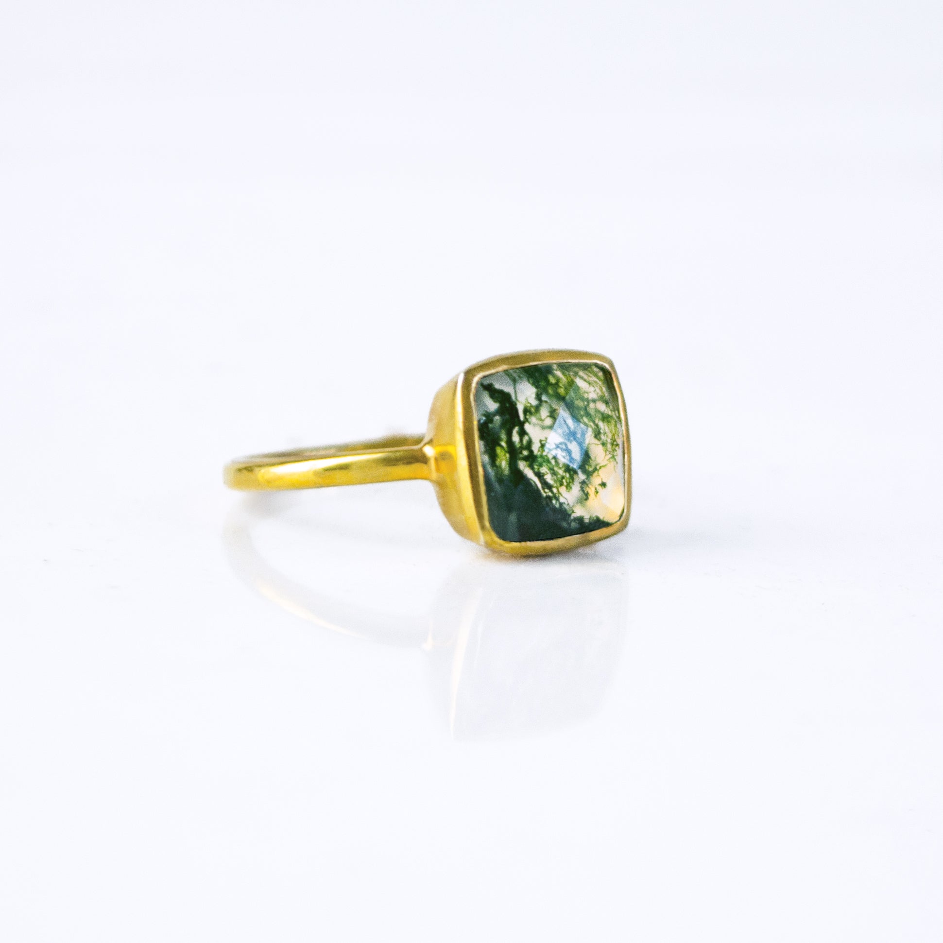 Moss Agate Cushion Ring