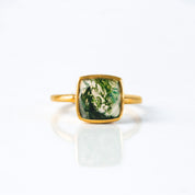 Moss Agate Cushion Ring