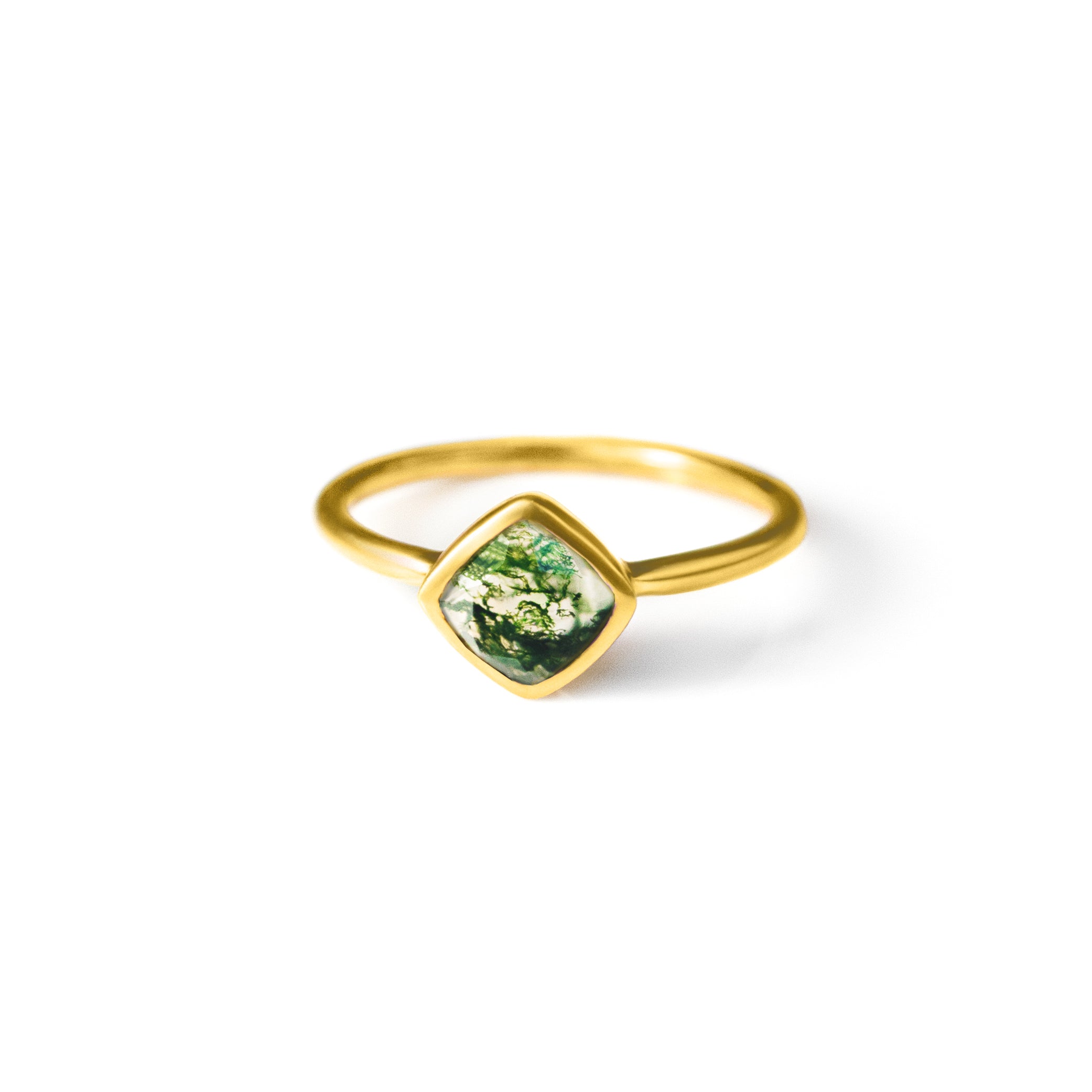 Diamond Shape Moss Agate Ring