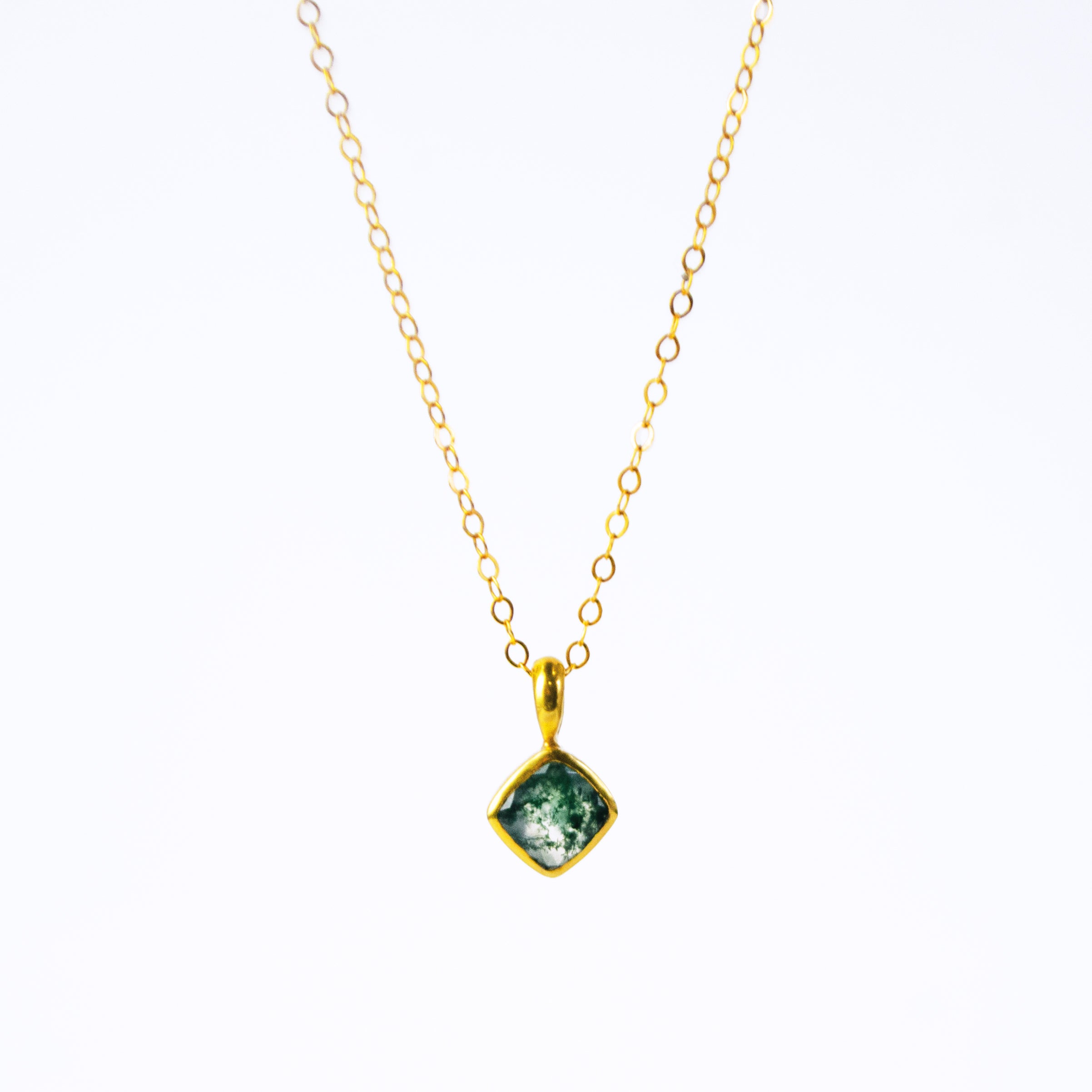 Moss Agate Diamond Shape Necklace