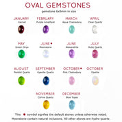 Oval Gemstone Options: Garnet, Purple Amethyst, Aqua Chalcedony, Clear Quartz, Green Onyx, Moonstone, Alexandrite, Ruby Quartz, Peridot Quartz, Kyanite Quartz, Pink Chalcedony, Opal, Citrine Quartz, Blue Topaz