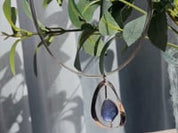 Boho Style Double Oval Necklace and Earring Set, Rose Gold & Blue