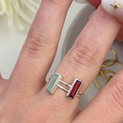 A video showing tiny adira gemstone bar rings. Personalized birthstone stacking rings, gemstone stacking rings, stackable custom birthstone ring set for her, christmas gift for her