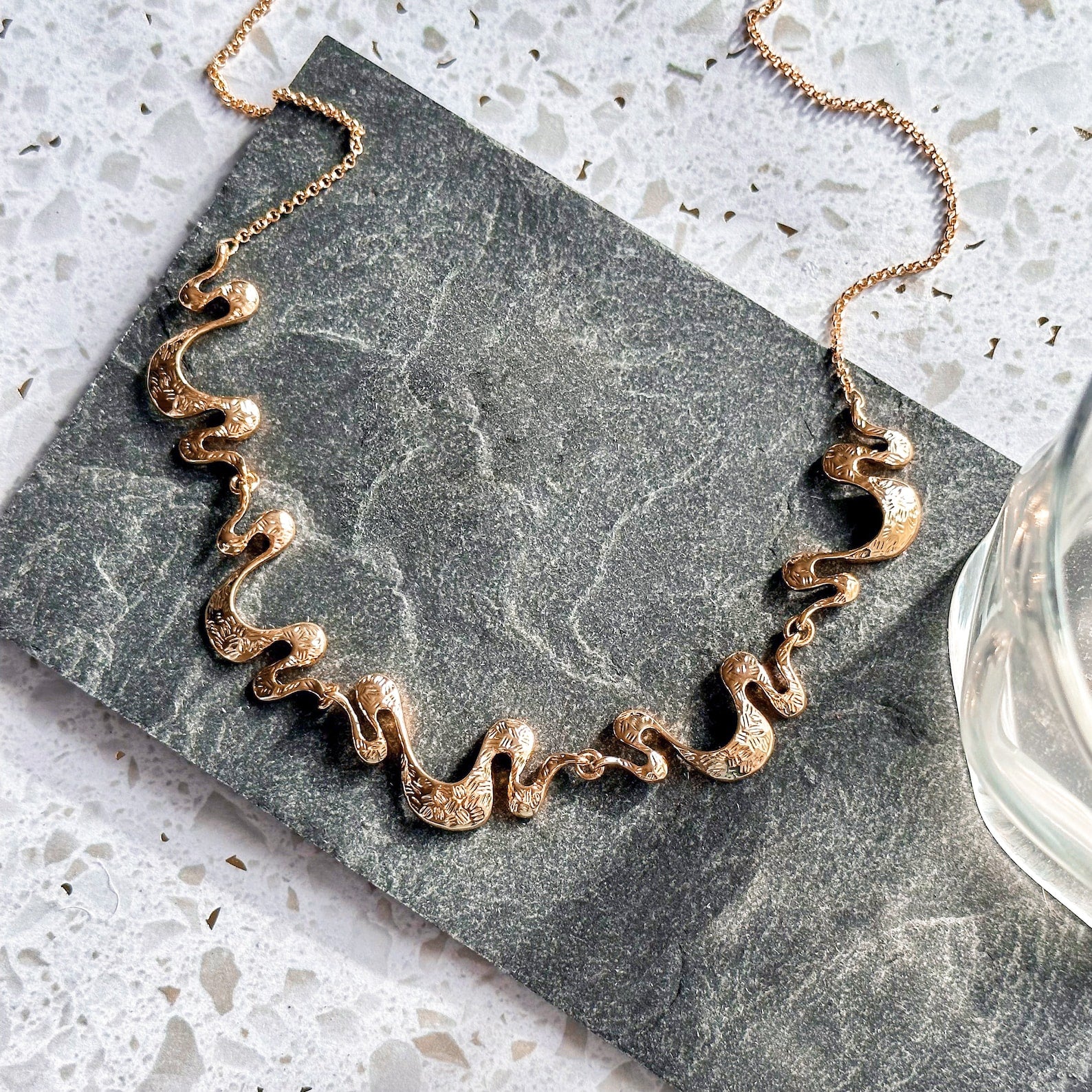 Boho Style Waves Necklace: Abstract Statement Necklace, Available in Gold, Silver or Rose Gold