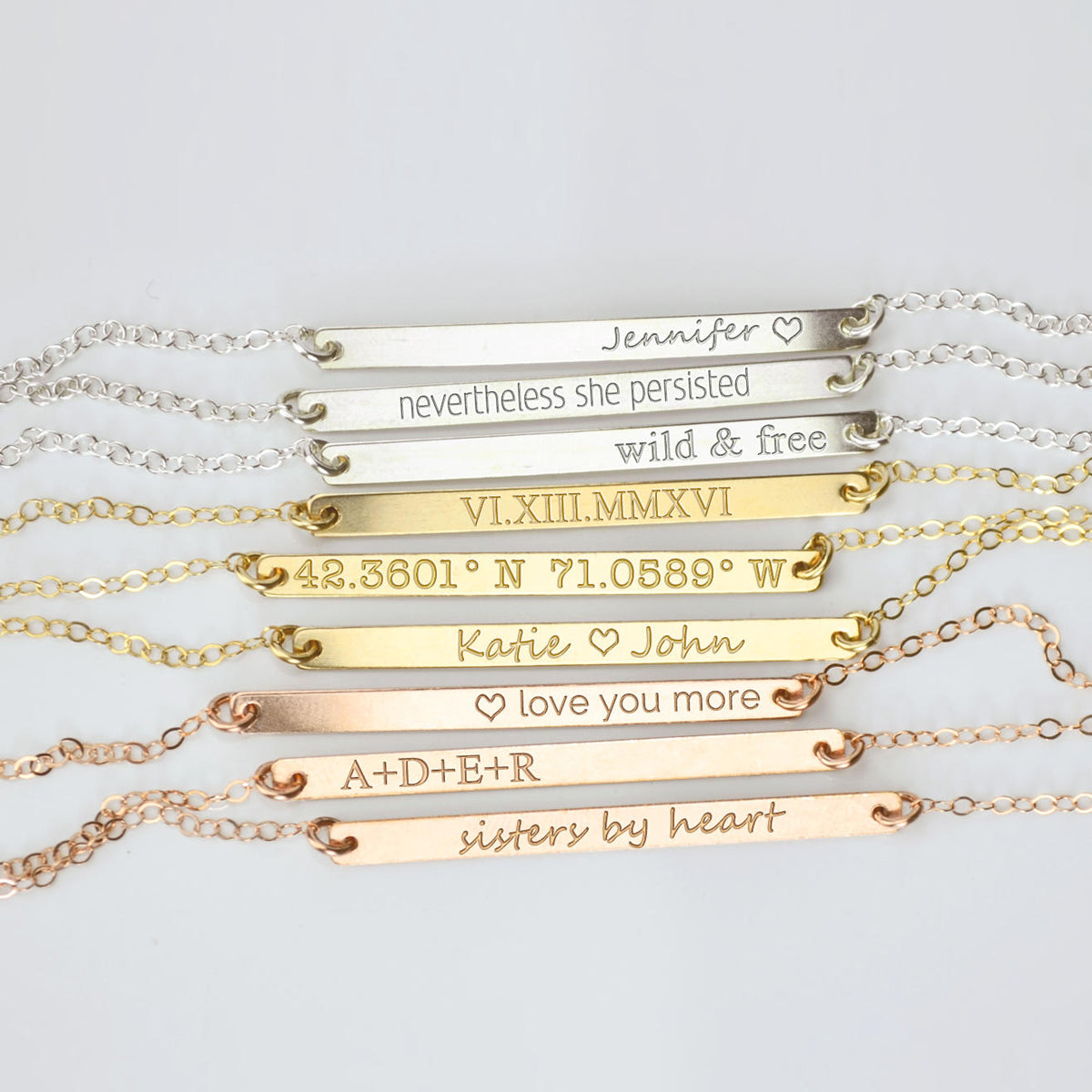 New Grad Skinny Bar Necklace, Personalized with Name, Date, or Coordinates