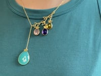 Lariat Style Family Branch Necklace with Mother's and Children's Birthstones and Initials