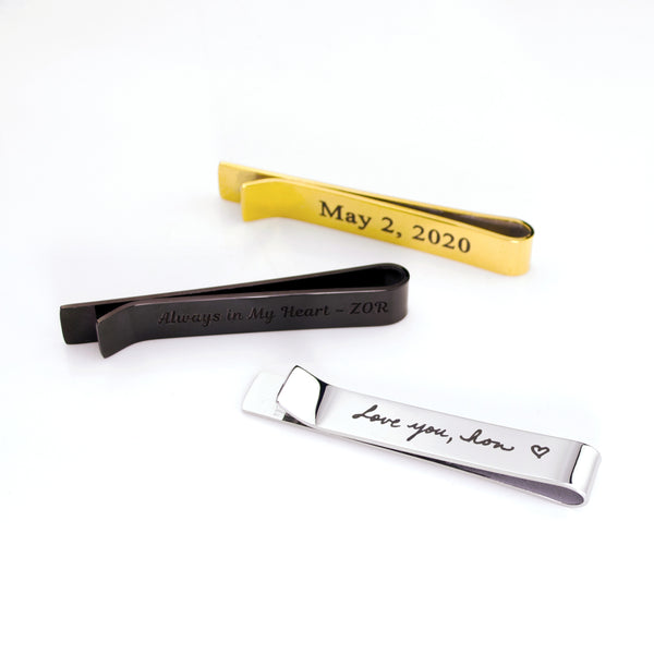 Personalised Tie Clip Roman Numerals and Custom Message 