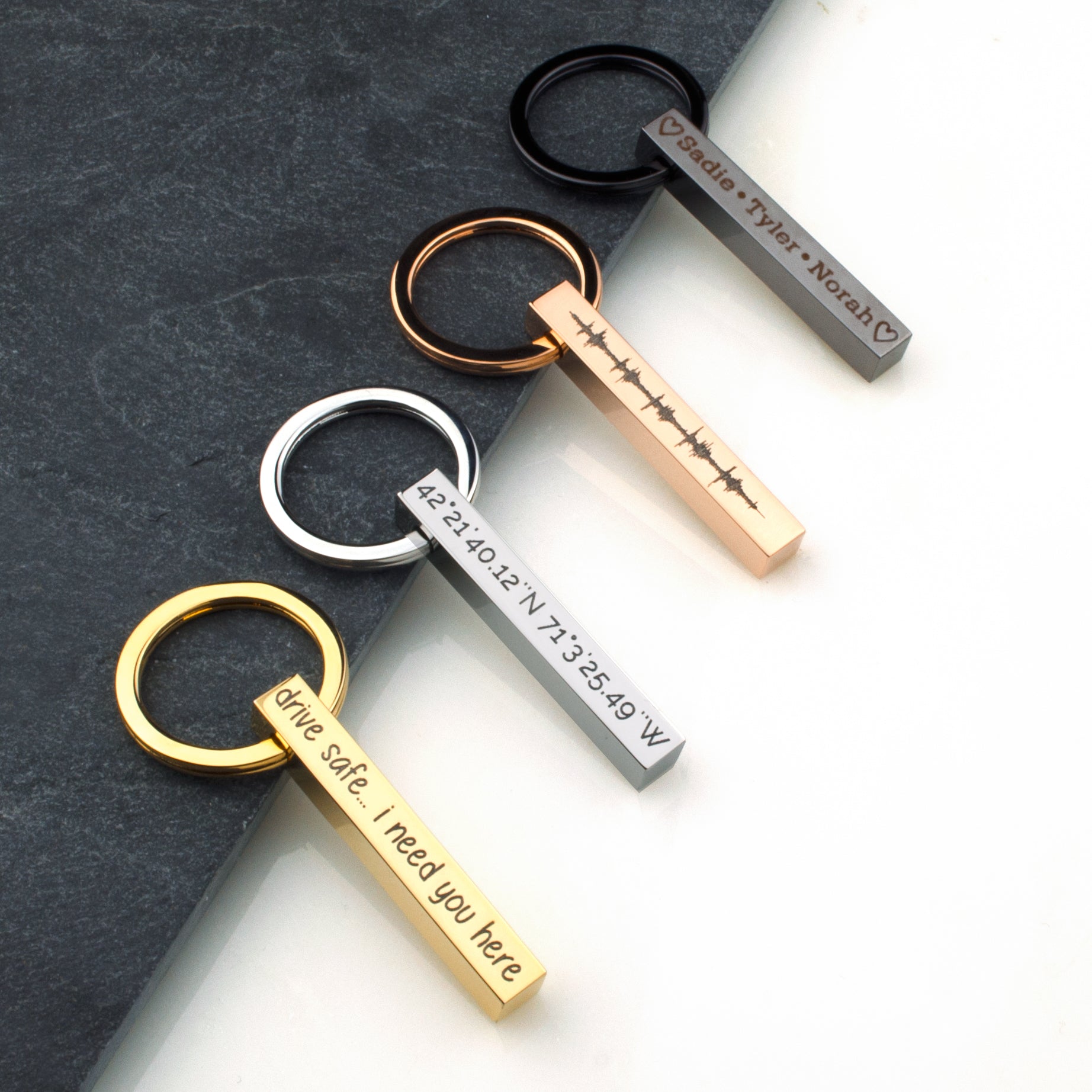 5 Color Options Keychain 4 Side Engraving Keychain Silver Gold Rose Gold Black Rainbow Tone Stainless Steel Keychain Gift