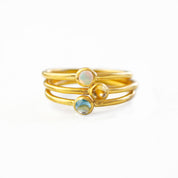 Dainty Stackable Blue Topaz Cabochon Ring : December Birthstone