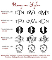 variety of monogram designs are available for engraving