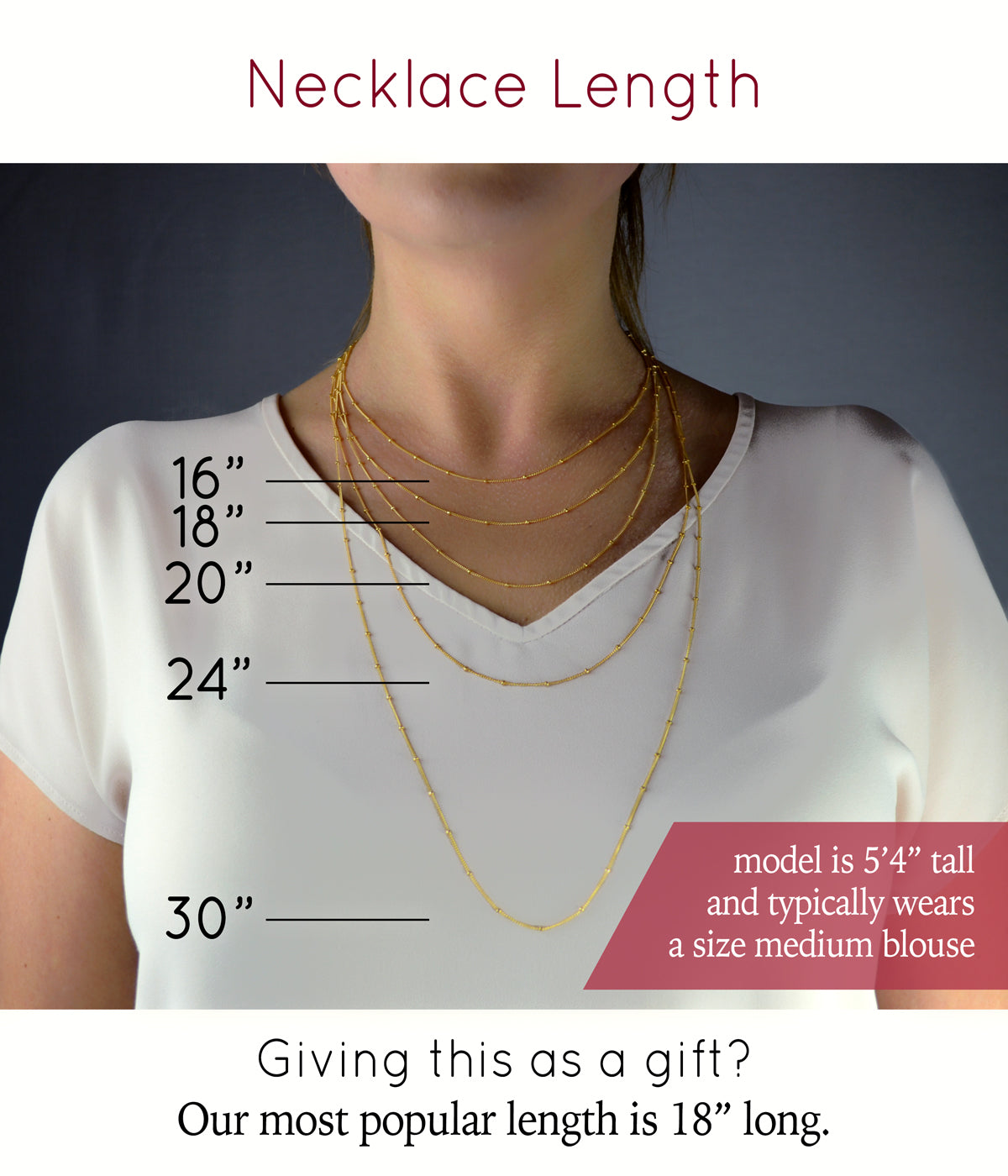 necklace chain lengths 16 inches 18 inches 20 inches 24 inches 30 inches