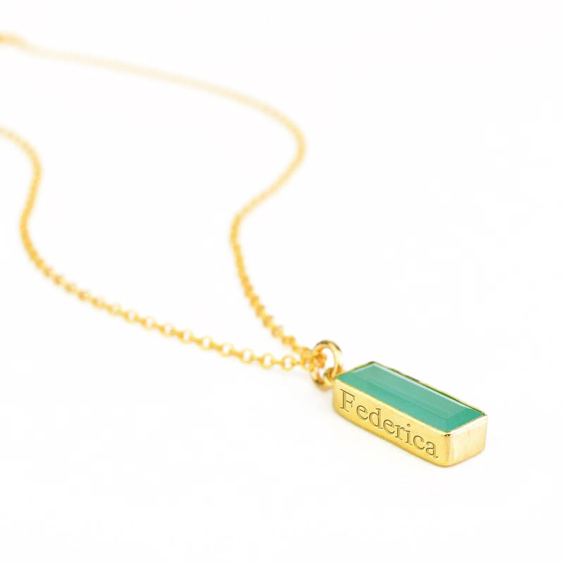 Aqua Chalcedony Vertical Bar Necklace : March Birthstone : Adira Series