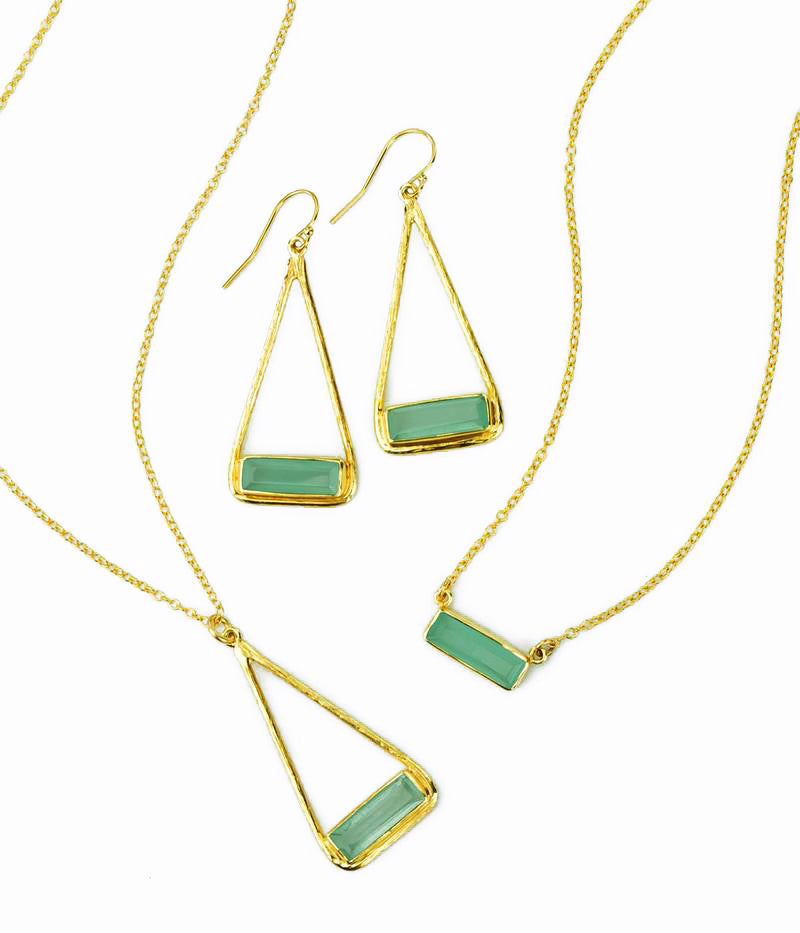 Adira Series: Aqua Chalcedony Bar in Triangle Pendant Necklace