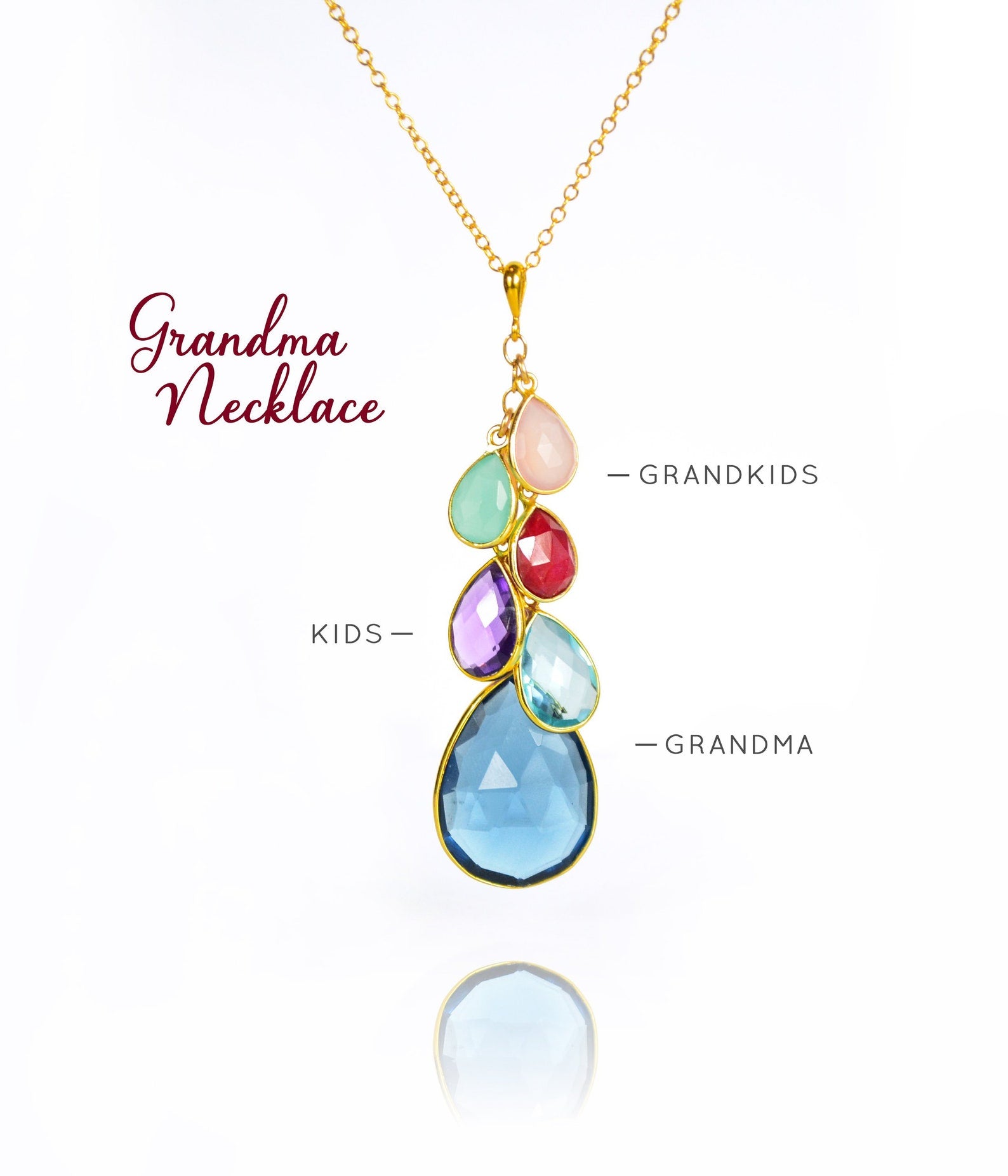 grandmother gift, gold-filled, teardrop stones