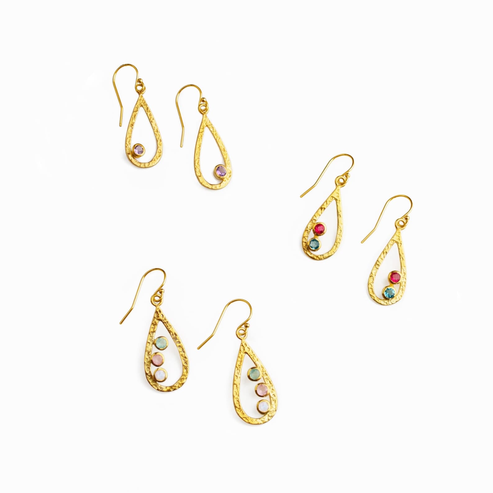 Minimalist Open Teardrop Earring Customized Bezel Set Birthstones