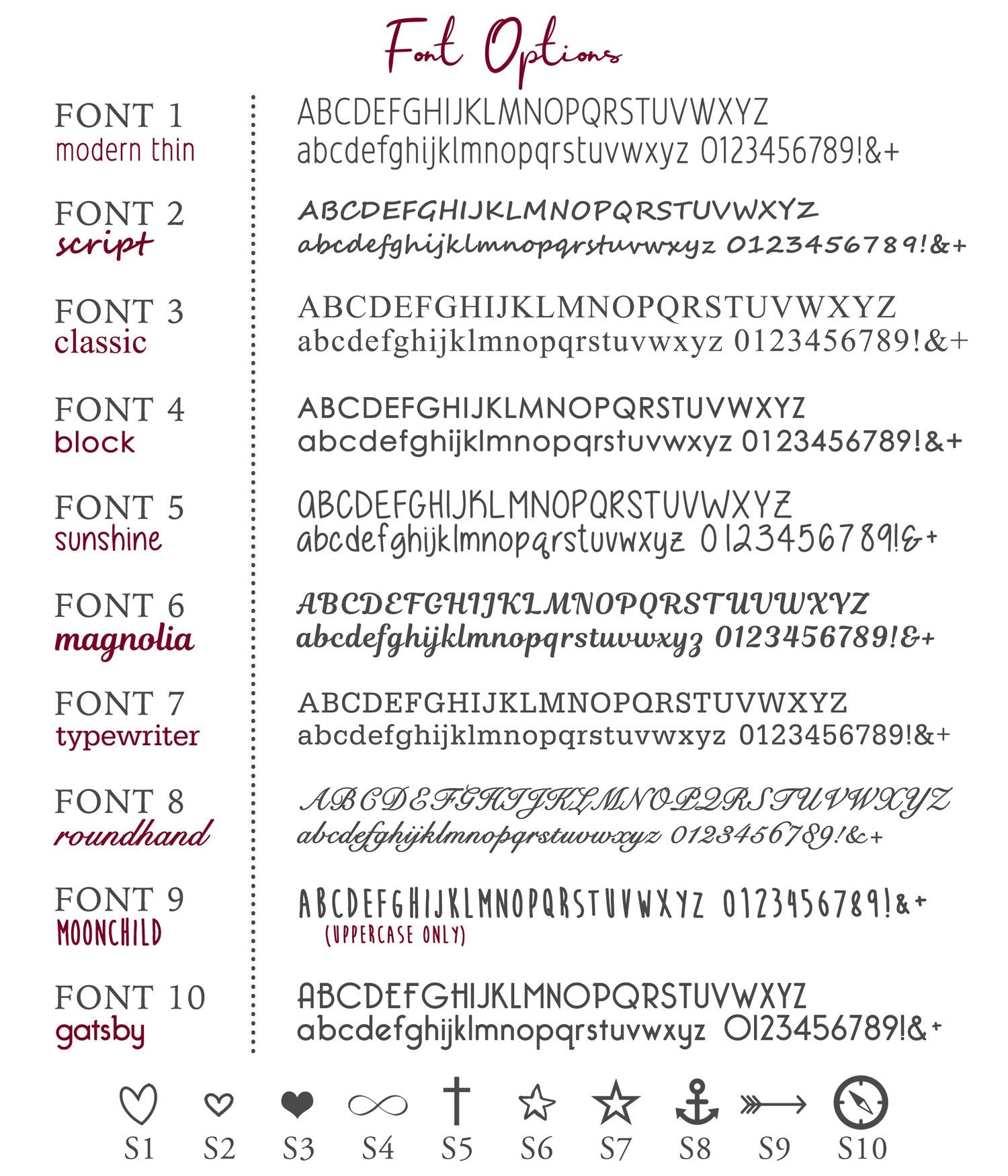 Font Options for engraving