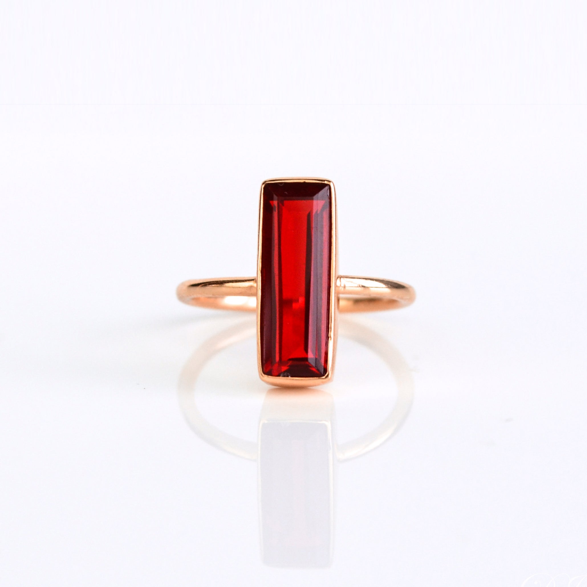 A rose gold garnet bar ring. Garnet gemstone bar ring, handcrafted January birthstone ring, deep red garnet jewelry, minimalist garnet ring, garnet and gold bar ring, silver garnet ring, boho chic jewelry, artisan gemstone ring, garnet stacking ring, unique garnet ring, garnet jewelry