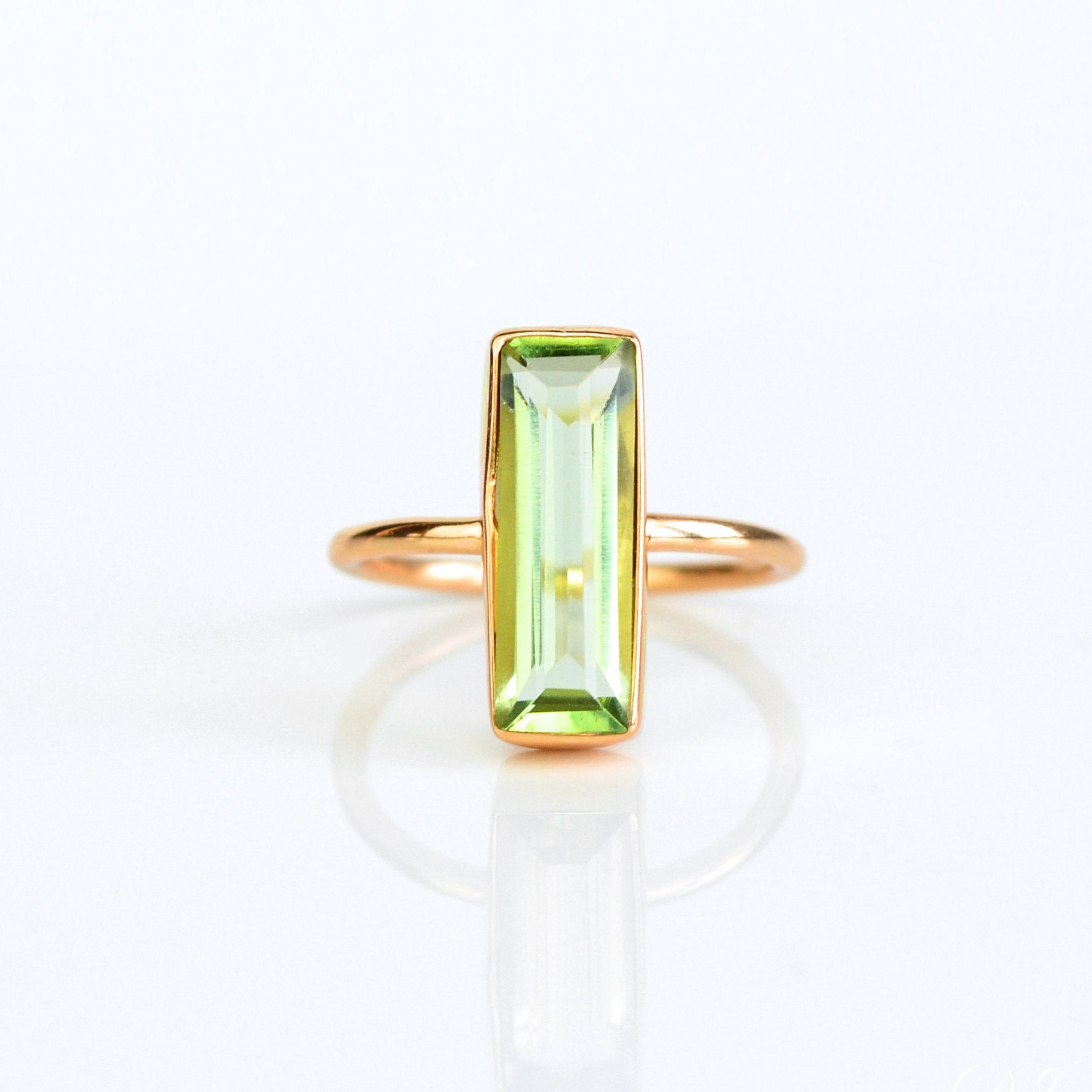 Green amethyst gemstone ring, bar style jewelry, handmade February birthstone ring, pale green quartz, minimalist green amethyst ring, gold amethyst band, silver green amethyst ring, boho chic, artisanal gemstone ring, stacking green amethyst jewelry