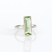 A silver Green amethyst bar ring, handcrafted February birthstone jewelry, light green gemstone, minimalist green quartz ring, amethyst in gold, silver amethyst ring, bohemian style, artisan green amethyst, stacking gemstone ring, unique amethyst jewelry