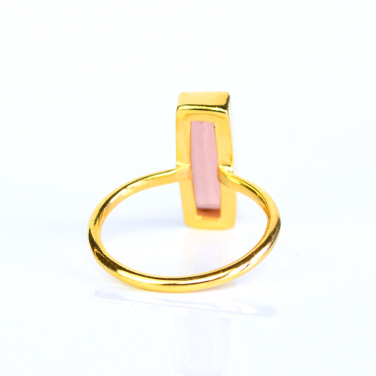 October birthstone ring, Pink Chalcedony gemstone, soft pink bar design, unique Chalcedony jewelry, minimalist pink ring, bezel-set Chalcedony, Adira Series, eye-catching pink gemstone, stylish jewelry, elegant Chalcedony accessory