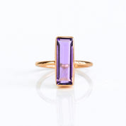 Purple Amethyst gemstone bar ring, February birthstone alternative, rich violet Amethyst, unique minimalist design, bezel-set Amethyst, Adira Series, stylish purple ring, elegant jewelry, eye-catching gemstone, fashion-forward Amethyst