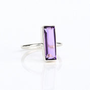 Natural Purple Amethyst jewelry, February birthstone ring, deep violet Amethyst bar style, minimalist design, bezel-set gemstone, Adira Series, unique purple jewelry, eye-catching Amethyst ring, elegant accessory, stylish gemstone