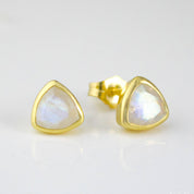 Rainbow Moonstone Triangle Studs