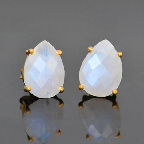 Gold Moonstone Earrings, Dainty Earrings, Natural Moonstone, June Birt