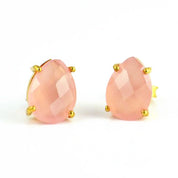 Pink Chalcedony Teardrop Prong Set Stud Earrings : October Birthstone