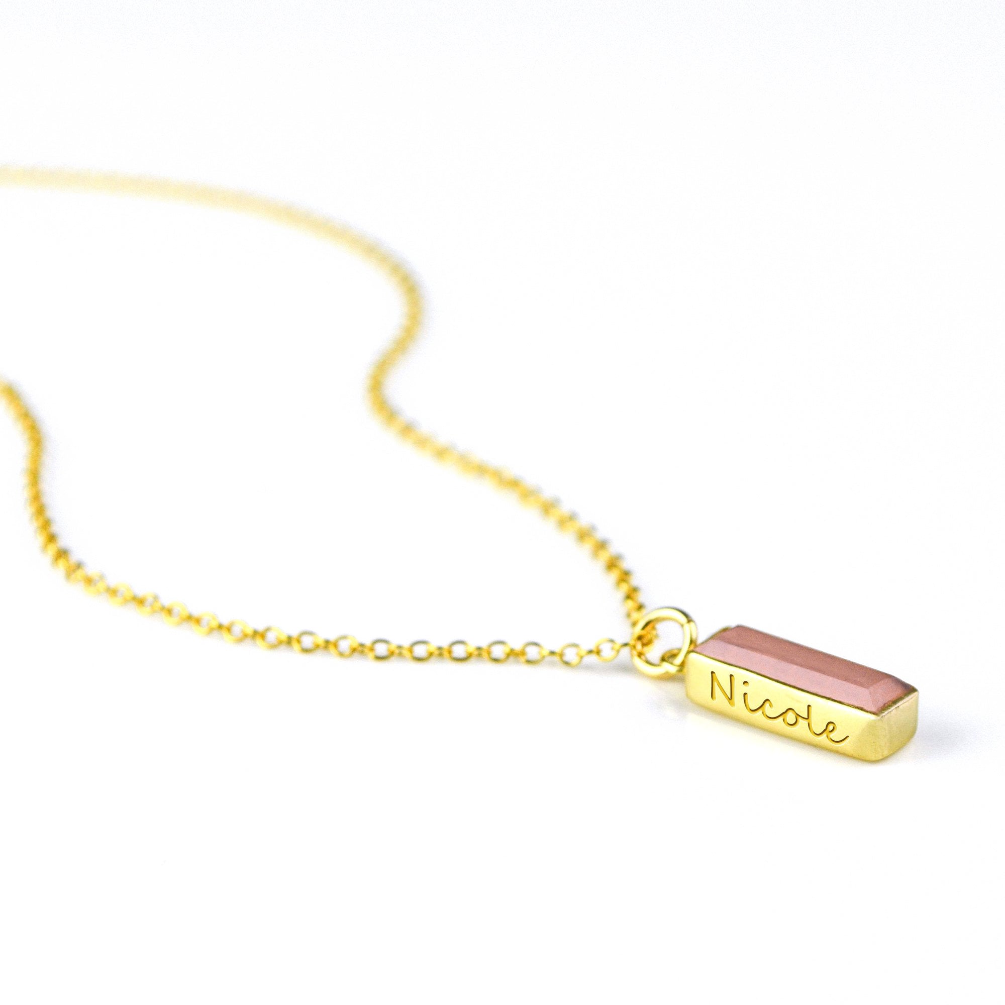 Pink Chalcedony Vertical Bar Necklace : October Birthstone : Adira Series