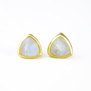 Rainbow Moonstone Triangle Studs