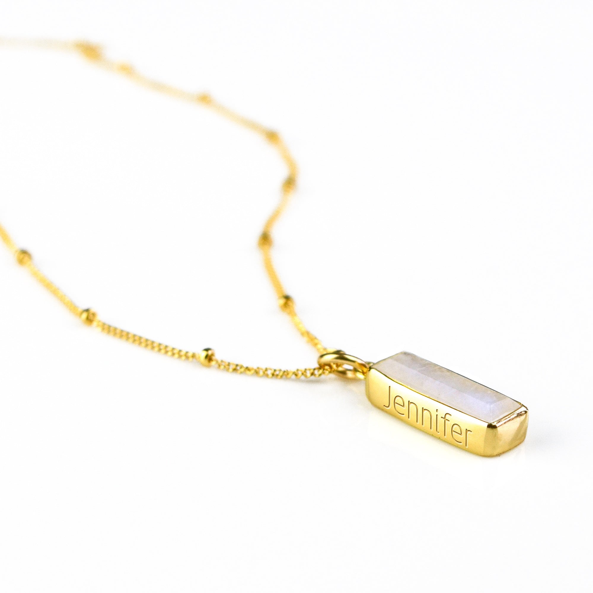 Rainbow Moonstone Vertical Bar Necklace : June Birthstone : Adira Series