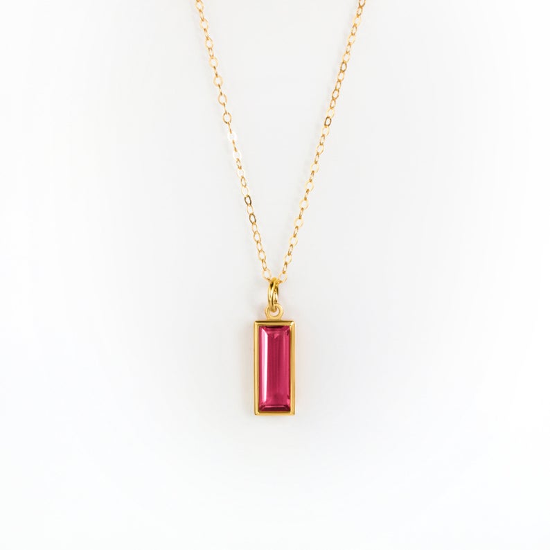 Ruby Vertical Bar Necklace : July Birthstone : Adira Series