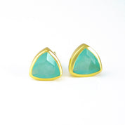 Small Aqua Chalcedony Triangle Studs, Everyday Earrings